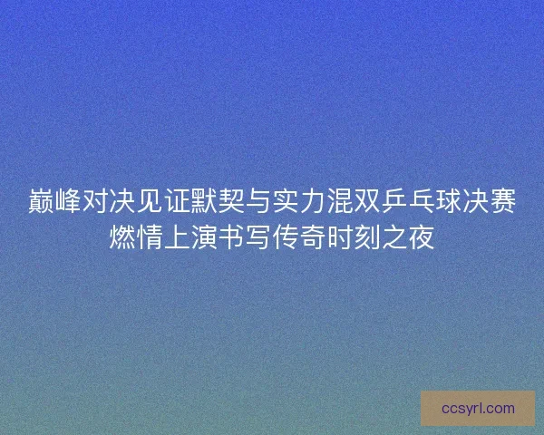 巅峰对决见证默契与实力混双乒乓球决赛燃情上演书写传奇时刻之夜 巅峰对决见证默契与实力混双乒乓球决赛燃情上演书写传奇时刻之夜